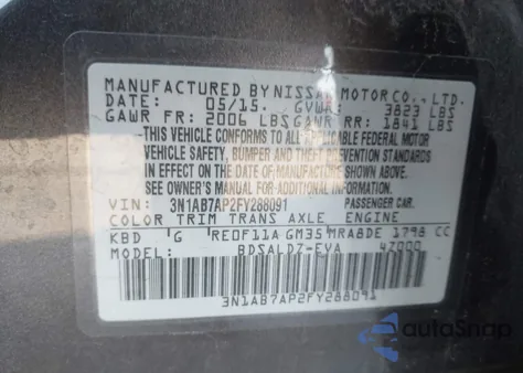 2015 Nissan Sentra Sv z USA, uszkodzony, nr VIN 3N1AB7AP2FY288091